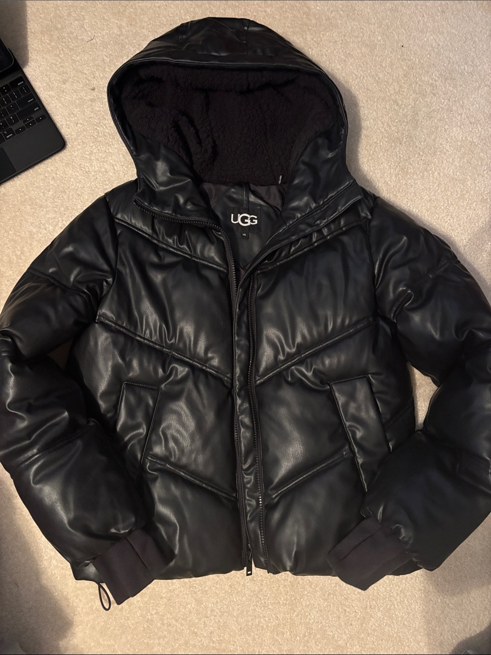 UGG Black Quilted Hooded Puffer Jacket